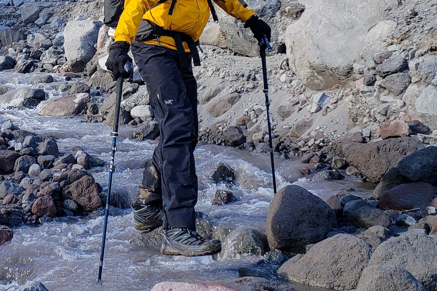 Using the Leki Micro Vario Carbon Trekking Poles for a glacial river crossing