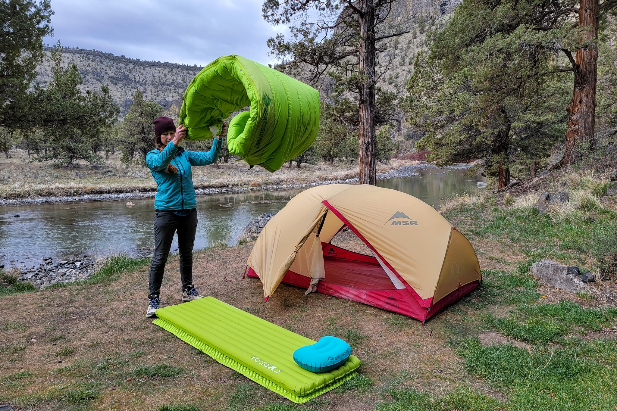 The Sea to Summit Aeros Ultralight pillow in a backpacking scene