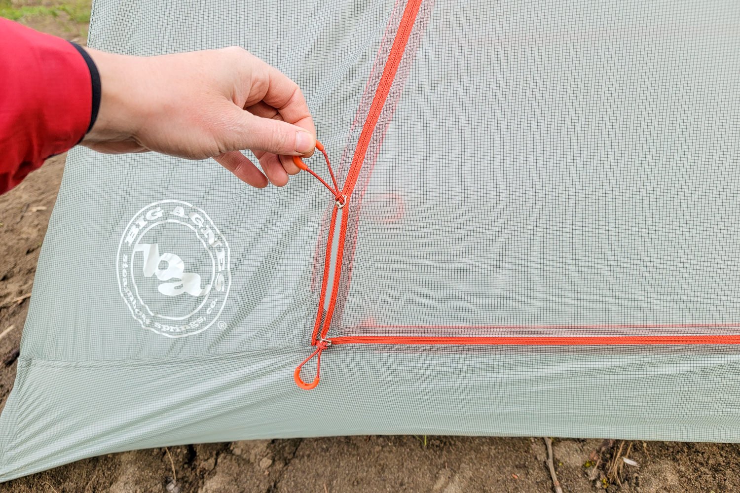 Closeup of the double zippers on the tent body doors of the Copper Spur HV UL2