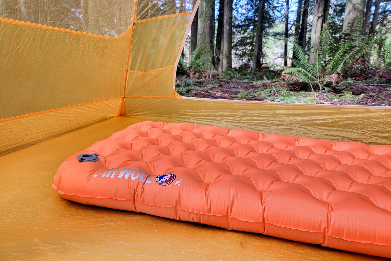 A view through a tent with the Big Agnes Zoom UL pad laying inside