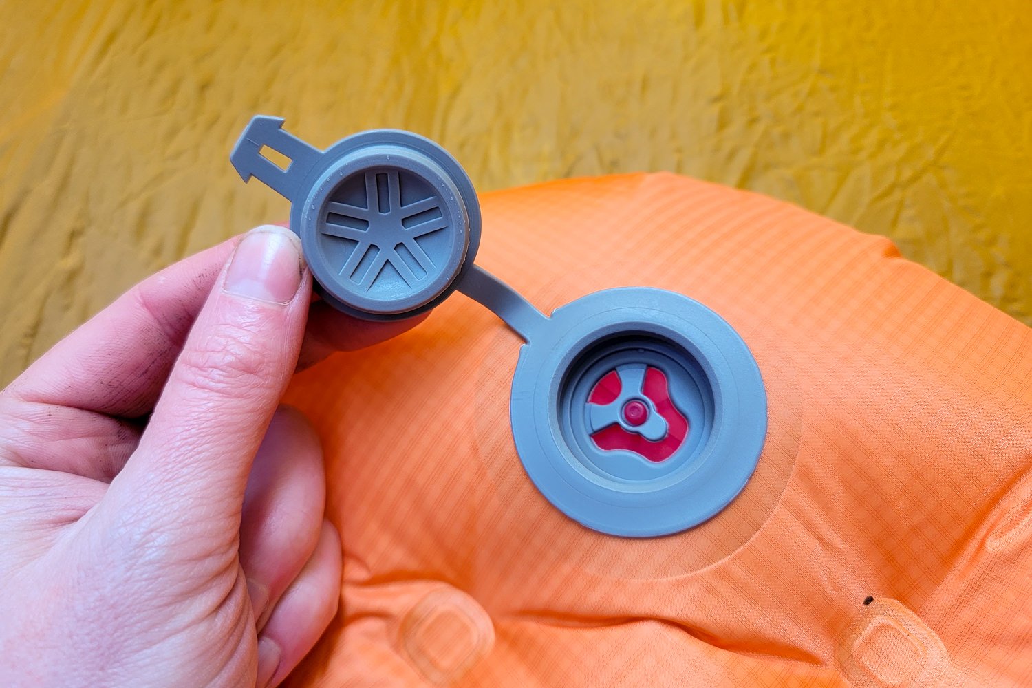 A close-up of the valve on the Big Agnes Zoom UL pad