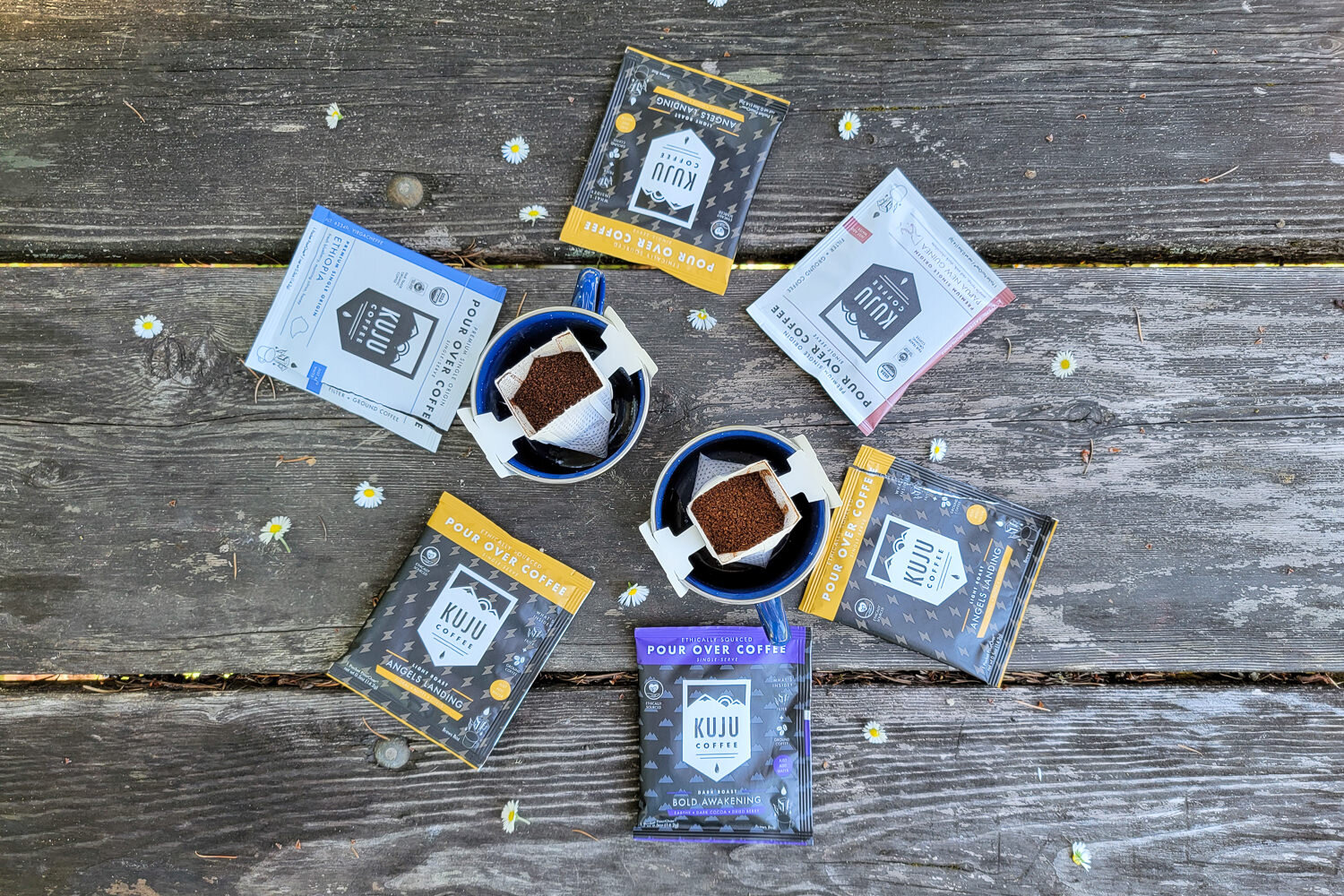 Kuju Coffee Pocket PourOver Coffee come is a variety of flavors &amp; blends