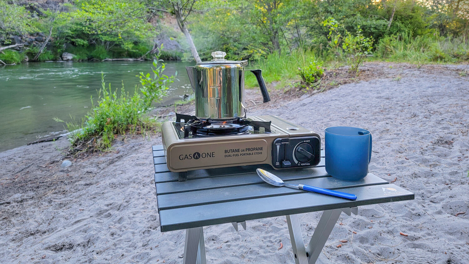 The GSI Outdoors Glacier Percolator  is made of stainless steel, so you can toss it in your kitchen tote without worry