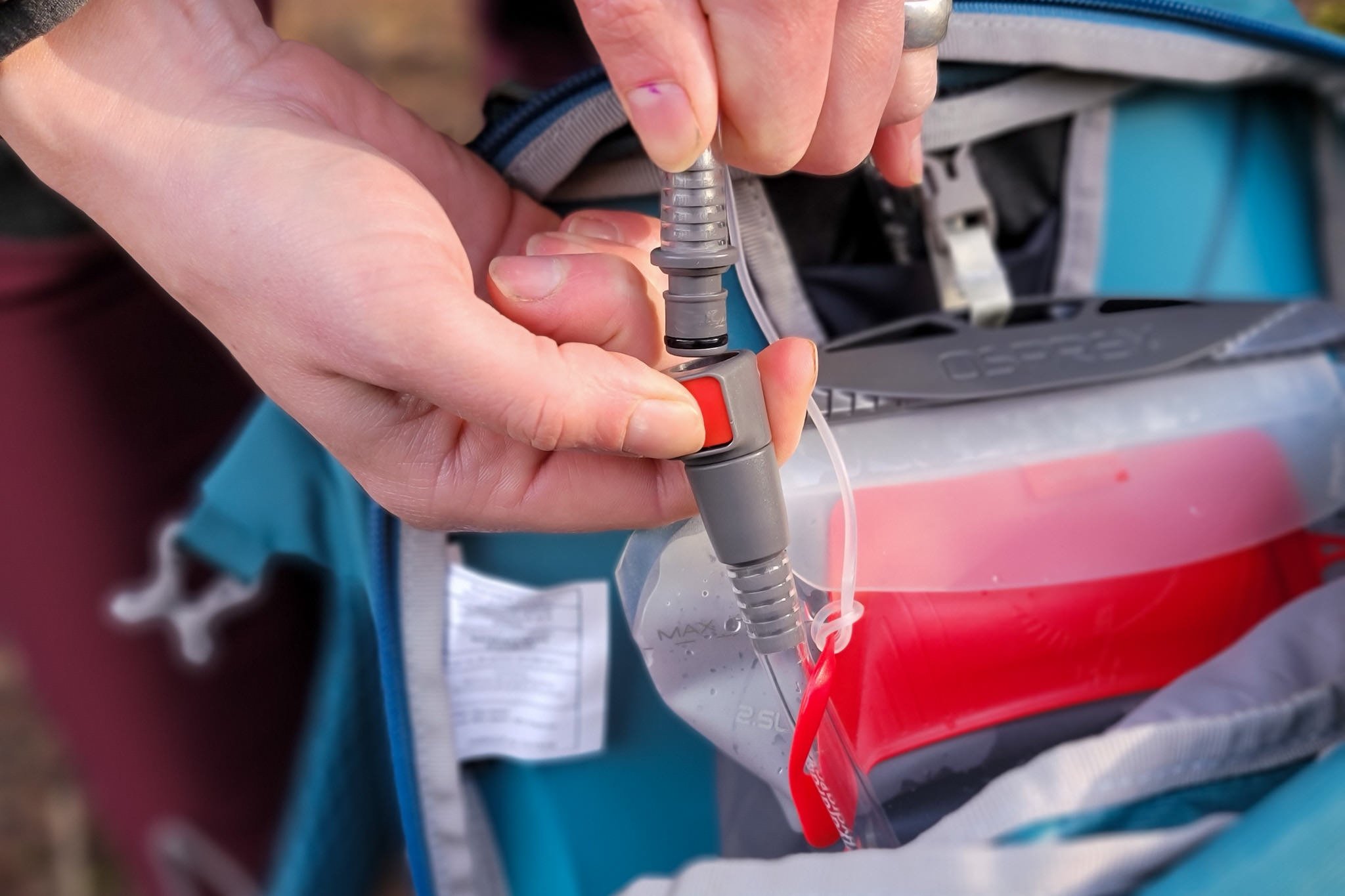 Closeup of a quick disconnect tube on the Osprey Hydraulics